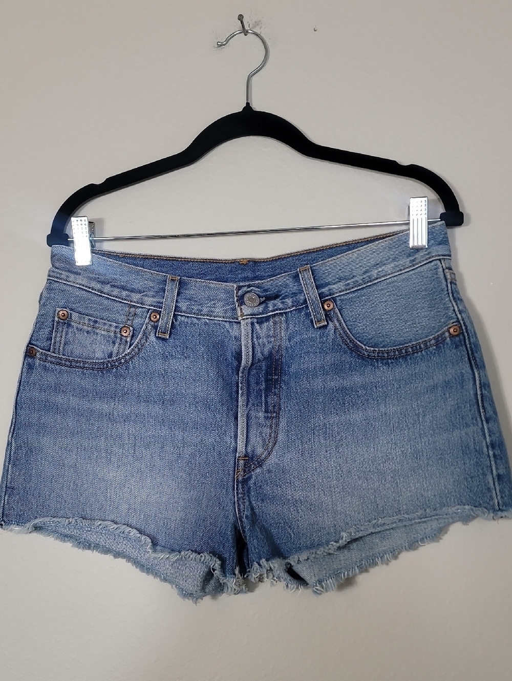 Levis Button Fly Denim Shorts Size 29 Light Wash High Rise Womens Classic
